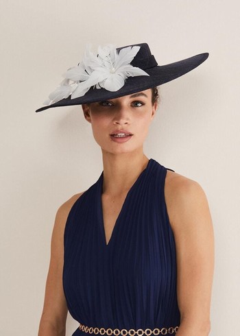 Phase Eight Navy Flower Boater Fascinator Hats Navy USA | 0381276-WI